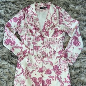 Missguided Pink Porcelain Print Corset Blazer Dress US 10